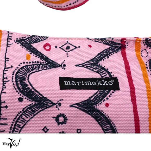 Marimekko Shoulder Bag Tote in Pink and Black Cotton Print 14x11" - Hey Viv - Picture 2 of 9